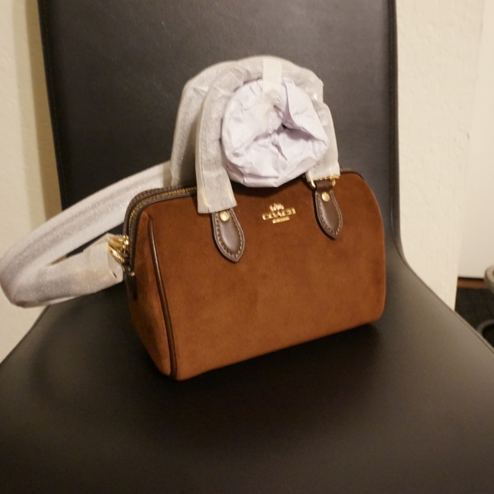 Coach Mini Rowan Crossbody Bag Vintage Brown Suede